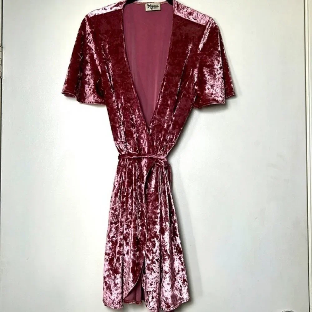 Show Me Your Mumu Andrea Crushed Velvet Wrap Dress S - Picture 3 of 11